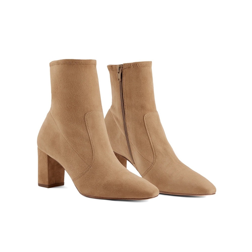 NWT INEZ Paz 70 Stretch Ginger Suede Ankle Boot Size 9 Tan Beige Block Heel Chic